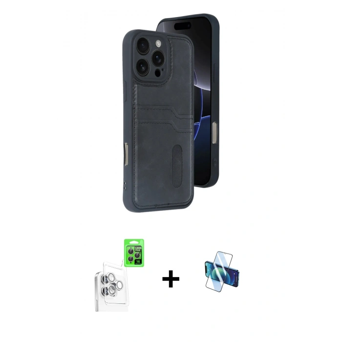 MARSİLYAN™- iPhone 16 Pro Kılıf Yörünge Işık Serisi - Siyah 3D Antistatik Seramik Nano Ekran Koruyucu + Raze Metal Kamera Lens - BZ