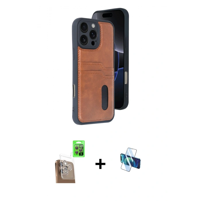 MARSİLYAN™- iPhone 16 Pro Kılıf Yörünge Işık Serisi - Siyah 3D Antistatik Seramik Nano Ekran Koruyucu + Raze Metal Kamera Lens - CLTM