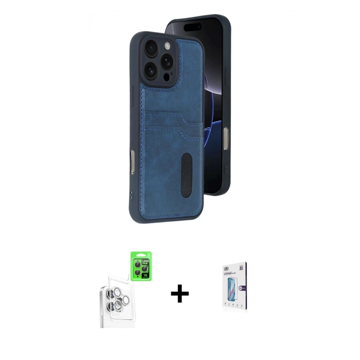 MARSİLYAN™- iPhone 16 Pro Kılıf Yörünge Işık Serisi - Siyah Bilvis 0.18mm Plus Cam Ekran Koruyucu + Raze Metal Kamera Lens - BZ