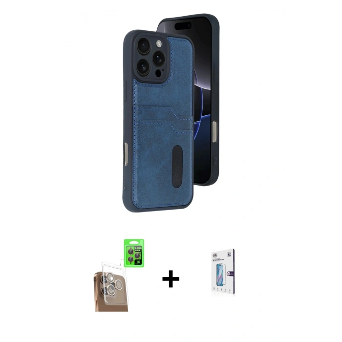 MARSİLYAN™- iPhone 16 Pro Kılıf Yörünge Işık Serisi - Siyah Bilvis 0.18mm Plus Cam Ekran Koruyucu + Raze Metal Kamera Lens - CLTM