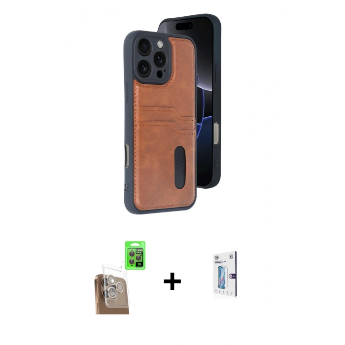 MARSİLYAN™- iPhone 16 Pro Kılıf Yörünge Işık Serisi - Siyah Bilvis 0.18mm Plus Cam Ekran Koruyucu + Raze Metal Kamera Lens - CLTM