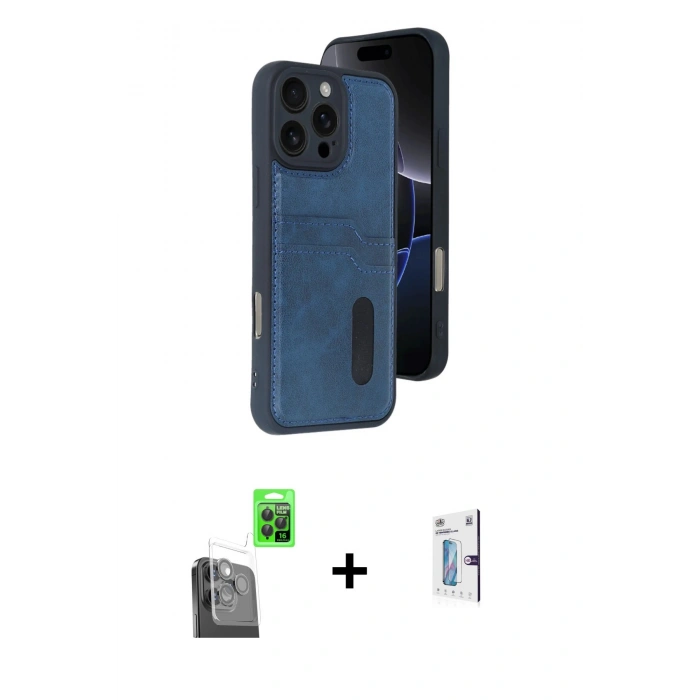 MARSİLYAN™- iPhone 16 Pro Kılıf Yörünge Işık Serisi - Siyah Bilvis 0.18mm Plus Cam Ekran Koruyucu + Raze Metal Kamera Lens - SH