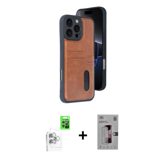 MARSİLYAN™- iPhone 16 Pro Kılıf Yörünge Işık Serisi - Siyah Bilvis 3D Mat Cam Ekran Koruyucu + Raze Metal Kamera Lens - BZ