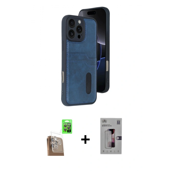 MARSİLYAN™- iPhone 16 Pro Kılıf Yörünge Işık Serisi - Siyah Bilvis 3D Mat Cam Ekran Koruyucu + Raze Metal Kamera Lens - CLTM