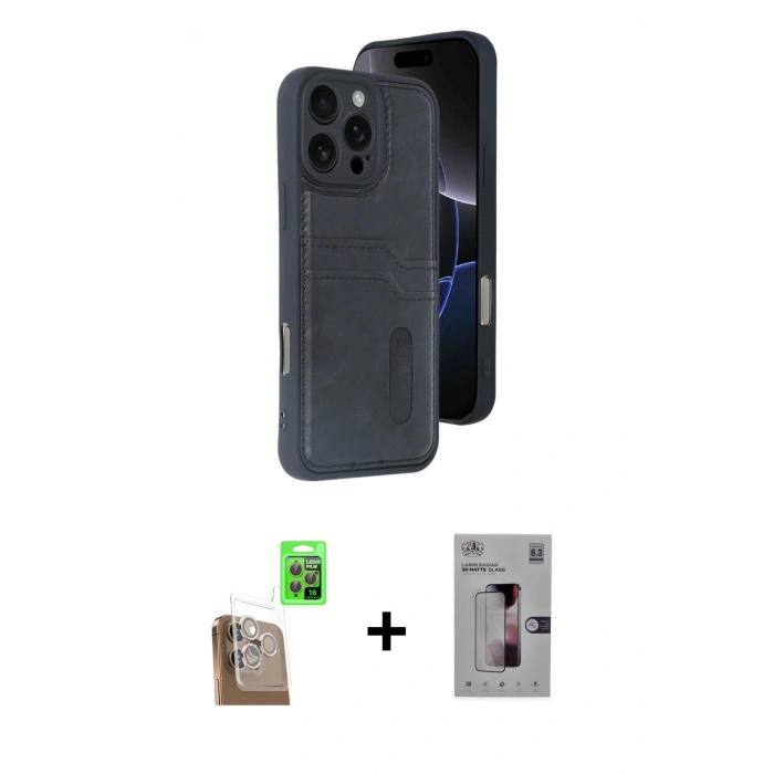 MARSİLYAN™- iPhone 16 Pro Kılıf Yörünge Işık Serisi - Siyah Bilvis 3D Mat Cam Ekran Koruyucu + Raze Metal Kamera Lens - CLTM