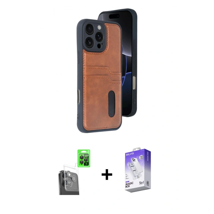 MARSİLYAN™- iPhone 16 Pro Kılıf Yörünge Işık Serisi - Siyah Bilvis 5in1 3D Magic Cam Ekran Koruyucu + Raze Metal Kamera Lens - SH