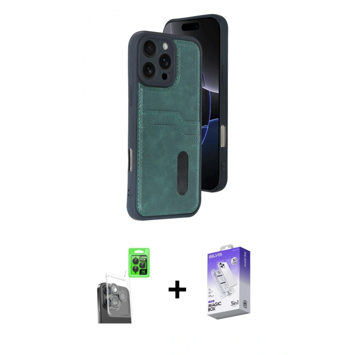 MARSİLYAN™- iPhone 16 Pro Kılıf Yörünge Işık Serisi - Siyah Bilvis 5in1 3D Magic Cam Ekran Koruyucu + Raze Metal Kamera Lens - SH