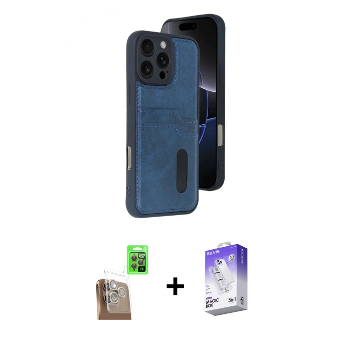 MARSİLYAN™- iPhone 16 Pro Kılıf Yörünge Işık Serisi - Siyah Bilvis 5in1 3D Magic Cam Ekran Koruyucu + Raze Metal Kamera Lens - CLTM