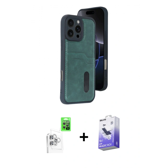 MARSİLYAN™- iPhone 16 Pro Kılıf Yörünge Işık Serisi - Siyah Bilvis 5in1 5D Magic Hayalet Cam Ekran Koruyucu + Raze Metal Kamera Lens - BZ