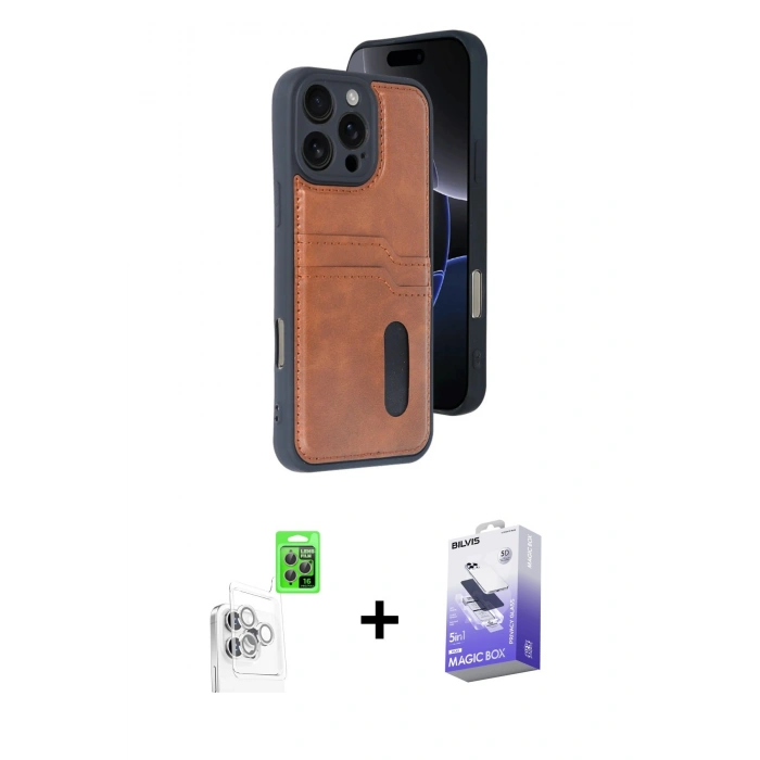 MARSİLYAN™- iPhone 16 Pro Kılıf Yörünge Işık Serisi - Siyah Bilvis 5in1 5D Magic Hayalet Cam Ekran Koruyucu + Raze Metal Kamera Lens - BZ