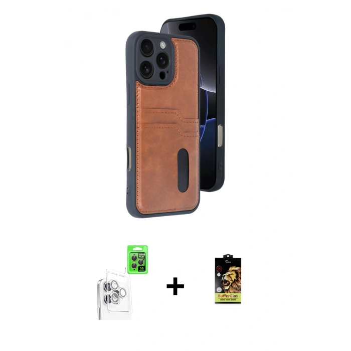 MARSİLYAN™- iPhone 16 Pro Kılıf Yörünge Işık Serisi - Siyah Buffer Cam Ekran Koruyucu + Raze Metal Kamera Lens - BZ