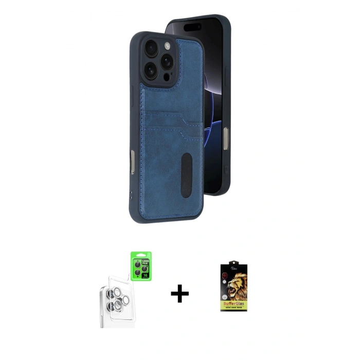 MARSİLYAN™- iPhone 16 Pro Kılıf Yörünge Işık Serisi - Siyah Buffer Cam Ekran Koruyucu + Raze Metal Kamera Lens - BZ