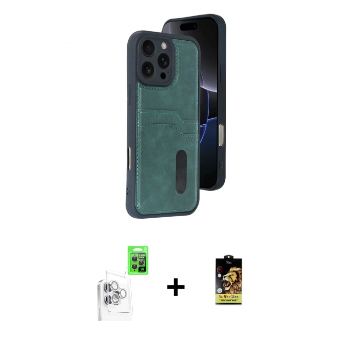 MARSİLYAN™- iPhone 16 Pro Kılıf Yörünge Işık Serisi - Siyah Buffer Cam Ekran Koruyucu + Raze Metal Kamera Lens - BZ