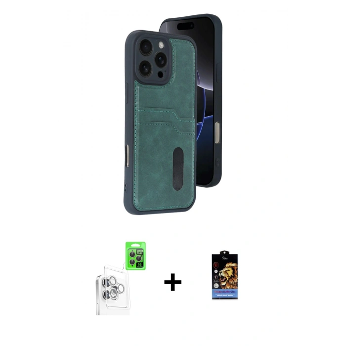 MARSİLYAN™- iPhone 16 Pro Kılıf Yörünge Işık Serisi - Siyah Buffer Hayalet Cam Ekran Koruyucu + Raze Metal Kamera Lens - BZ