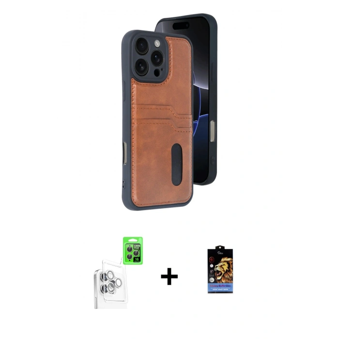 MARSİLYAN™- iPhone 16 Pro Kılıf Yörünge Işık Serisi - Siyah Buffer Hayalet Cam Ekran Koruyucu + Raze Metal Kamera Lens - BZ
