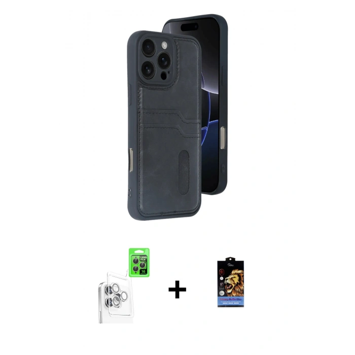 MARSİLYAN™- iPhone 16 Pro Kılıf Yörünge Işık Serisi - Siyah Buffer Hayalet Cam Ekran Koruyucu + Raze Metal Kamera Lens - BZ