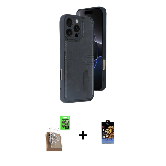 MARSİLYAN™- iPhone 16 Pro Kılıf Yörünge Işık Serisi - Siyah Buffer Hayalet Cam Ekran Koruyucu + Raze Metal Kamera Lens - CLTM