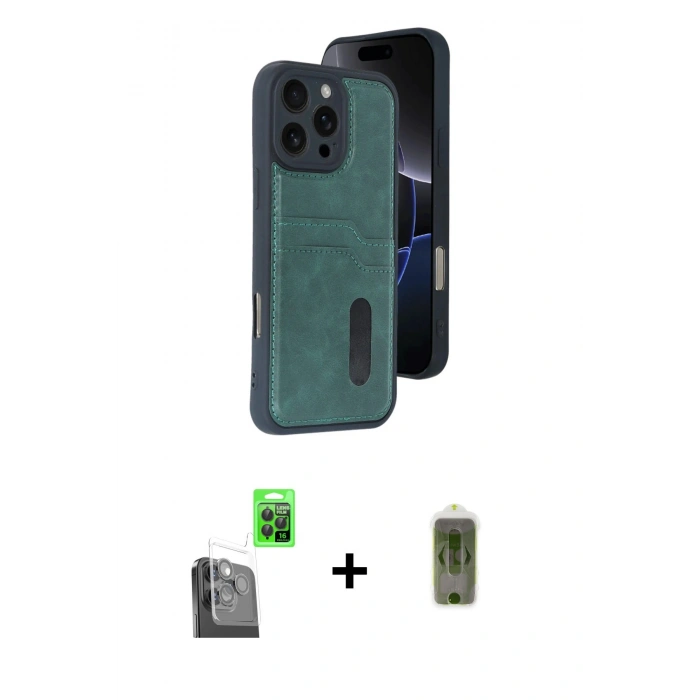 MARSİLYAN™- iPhone 16 Pro Kılıf Yörünge Işık Serisi - Siyah Joko Magic 5D Hayalet Cam + Raze Metal Kamera Lens - SH
