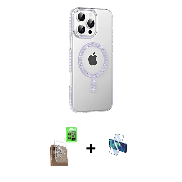 MARSİLYAN™- iPhone 16 Pro Kılıf Yörünge Koleksiyonu - Siyah 3D Antistatik Seramik Nano Ekran Koruyucu + Raze Metal Kamera Lens - CLTM