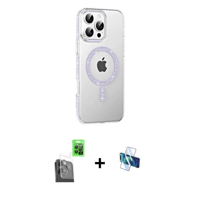 MARSİLYAN™- iPhone 16 Pro Kılıf Yörünge Koleksiyonu - Siyah 3D Antistatik Seramik Nano Ekran Koruyucu + Raze Metal Kamera Lens - SH
