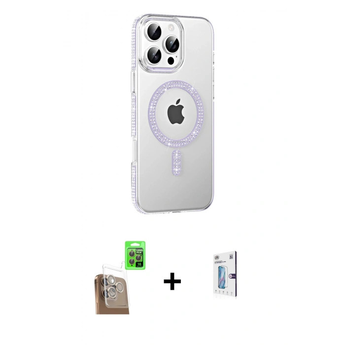 MARSİLYAN™- iPhone 16 Pro Kılıf Yörünge Koleksiyonu - Siyah Bilvis 0.18mm Plus Cam Ekran Koruyucu + Raze Metal Kamera Lens - CLTM