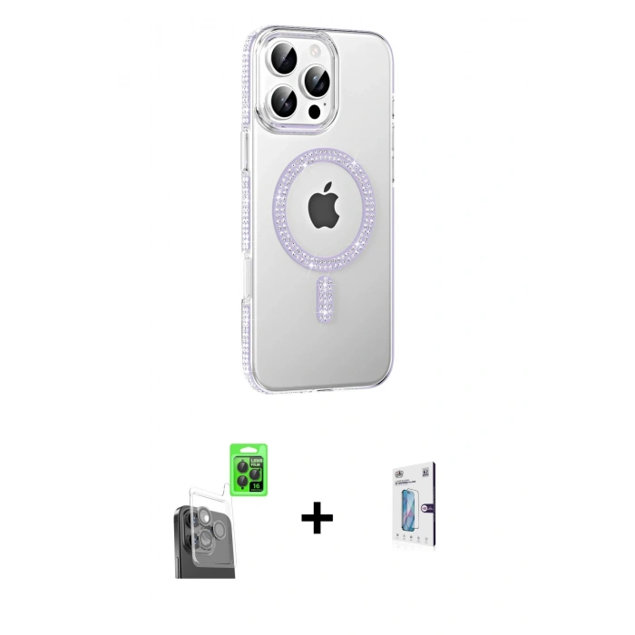 MARSİLYAN™- iPhone 16 Pro Kılıf Yörünge Koleksiyonu - Siyah Bilvis 0.18mm Plus Cam Ekran Koruyucu + Raze Metal Kamera Lens - SH