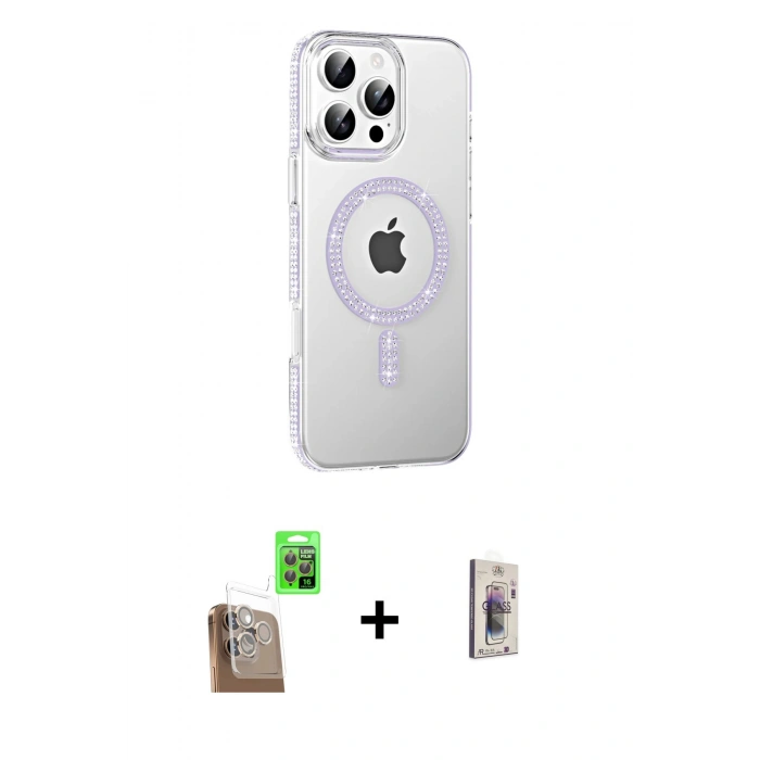 MARSİLYAN™- iPhone 16 Pro Kılıf Yörünge Koleksiyonu - Siyah Bilvis 3D Cam Ekran Koruyucu + Raze Metal Kamera Lens - CLTM