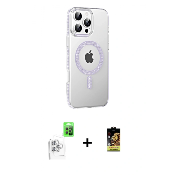 MARSİLYAN™- iPhone 16 Pro Kılıf Yörünge Koleksiyonu - Siyah Buffer Cam Ekran Koruyucu + Raze Metal Kamera Lens - BZ