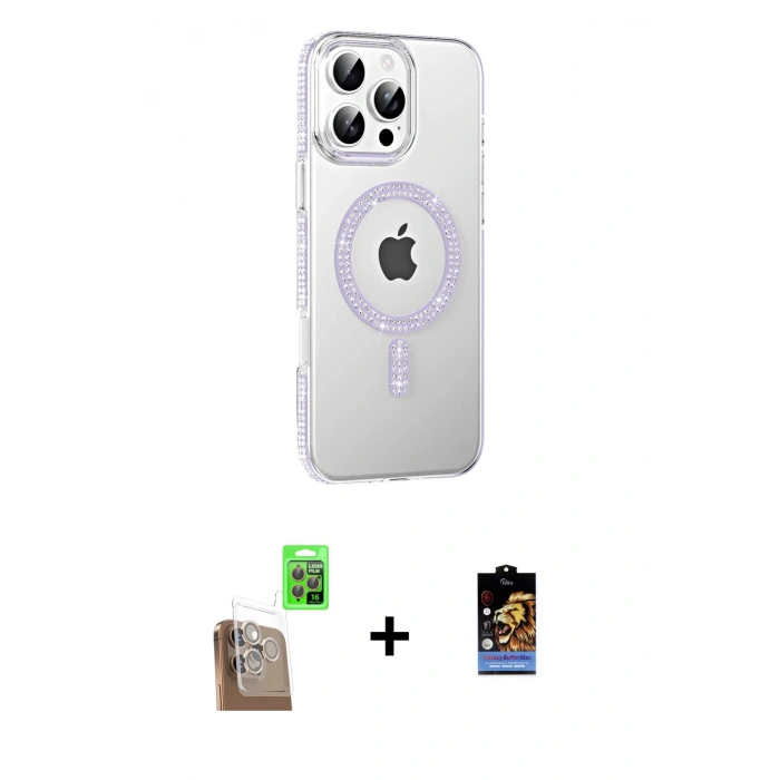 MARSİLYAN™- iPhone 16 Pro Kılıf Yörünge Koleksiyonu - Siyah Buffer Hayalet Cam Ekran Koruyucu + Çöl Titanyum Raze Metal Kamera Lens