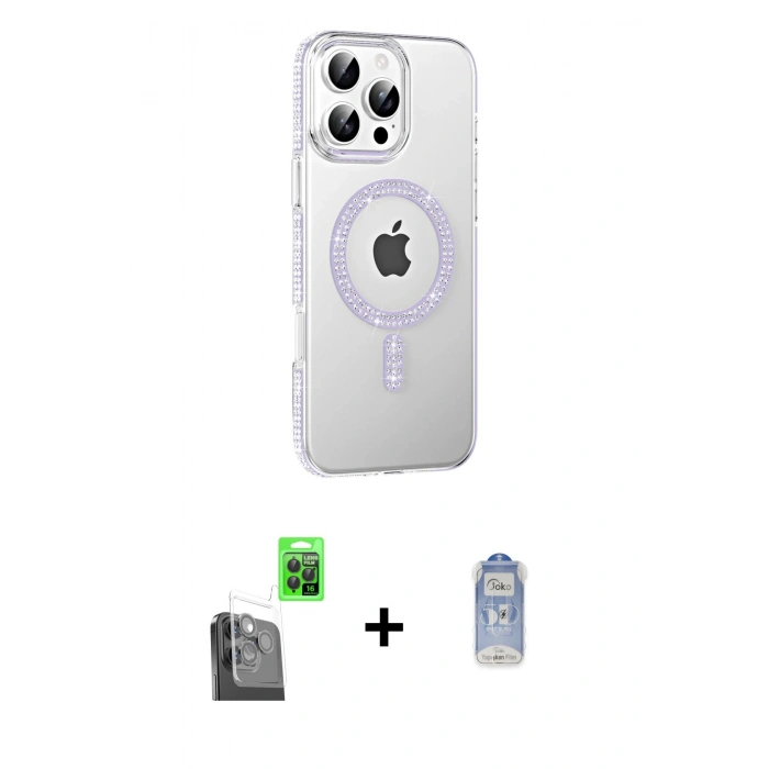 MARSİLYAN™- iPhone 16 Pro Kılıf Yörünge Koleksiyonu - Siyah Joko Magic 5D Cam + Raze Metal Kamera Lens - SH