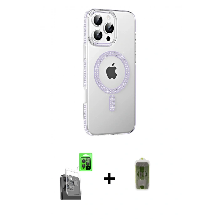 MARSİLYAN™- iPhone 16 Pro Kılıf Yörünge Koleksiyonu - Siyah Joko Magic 5D Hayalet Cam + Raze Metal Kamera Lens - SH