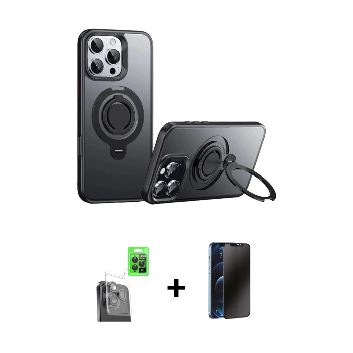 MARSİLYAN™- iPhone 16 Pro Kılıf Zirve Çizgi Prime - Siyah 3D Antistatik Hayalet Cam Ekran Koruyucu + Raze Metal Kamera Lens - SH