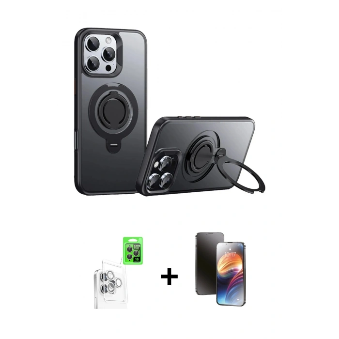 MARSİLYAN™- iPhone 16 Pro Kılıf Zirve Çizgi Prime - Siyah 3D Antistatik Mat Seramik Nano Ekran Koruyucu + Raze Metal Kamera Lens - BZ