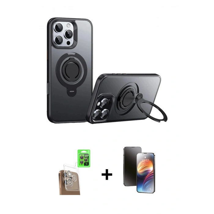 MARSİLYAN™- iPhone 16 Pro Kılıf Zirve Çizgi Prime - Siyah 3D Antistatik Mat Seramik Nano Ekran Koruyucu + Raze Metal Kamera Lens - CLTM