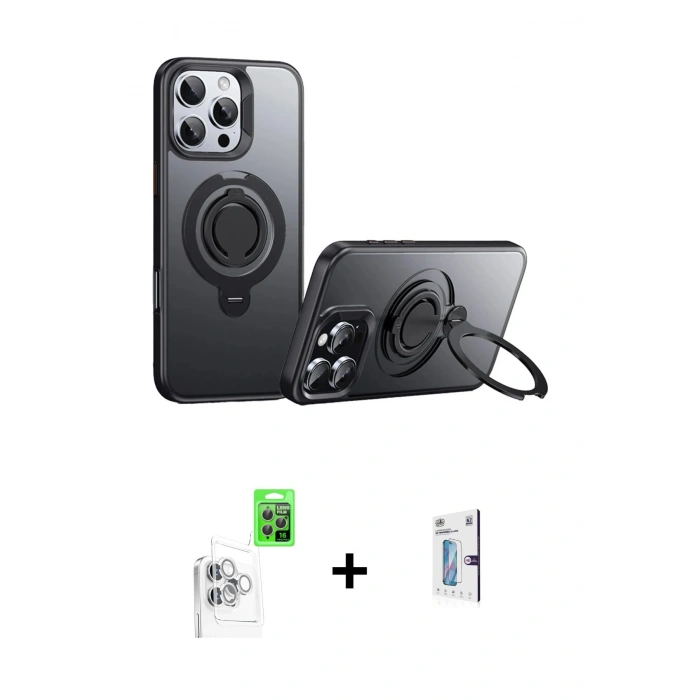 MARSİLYAN™- iPhone 16 Pro Kılıf Zirve Çizgi Prime - Siyah Bilvis 0.18mm Plus Cam Ekran Koruyucu + Raze Metal Kamera Lens - BZ