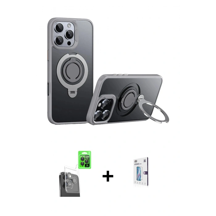 MARSİLYAN™- iPhone 16 Pro Kılıf Zirve Çizgi Prime - Siyah Bilvis 0.18mm Plus Cam Ekran Koruyucu + Siyah Raze Metal Kamera Lens