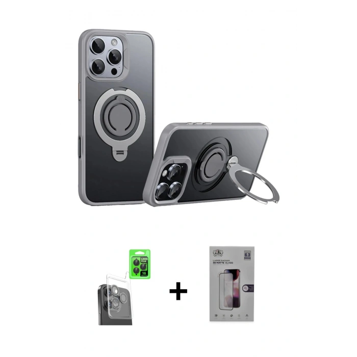 MARSİLYAN™- iPhone 16 Pro Kılıf Zirve Çizgi Prime - Siyah Bilvis 3D Mat Cam Ekran Koruyucu + Raze Metal Kamera Lens - SH