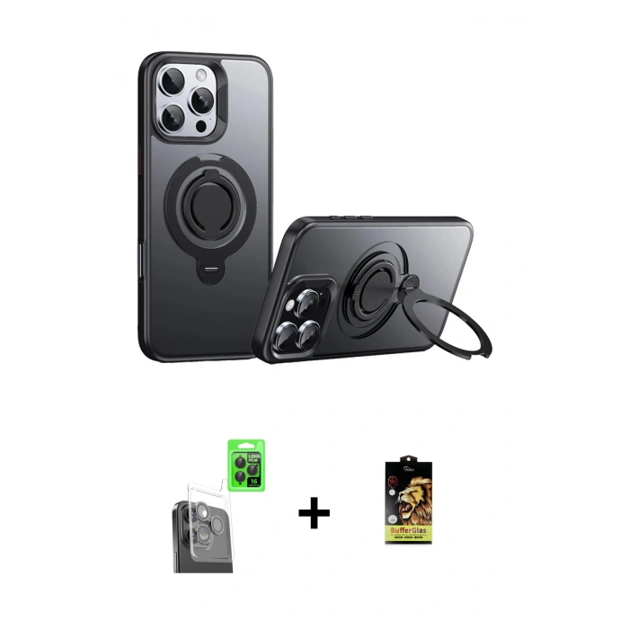MARSİLYAN™- iPhone 16 Pro Kılıf Zirve Çizgi Prime - Siyah Buffer Cam Ekran Koruyucu + Siyah Raze Metal Kamera Lens