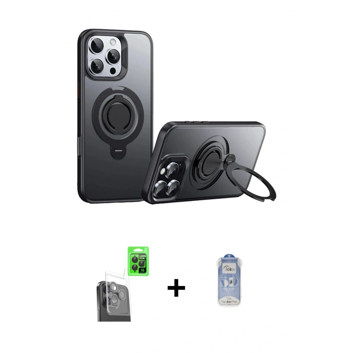 MARSİLYAN™- iPhone 16 Pro Kılıf Zirve Çizgi Prime - Siyah Joko Magic 5D Cam + Raze Metal Kamera Lens - SH