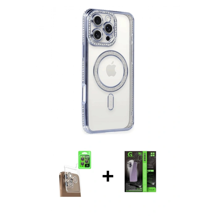 MARSİLYAN™- iPhone 16 Pro Kılıf Zirve Doku Prime - Şeffaf 360 Full Body Arka Koruyucu + Raze Metal Kamera Lens - CLTM