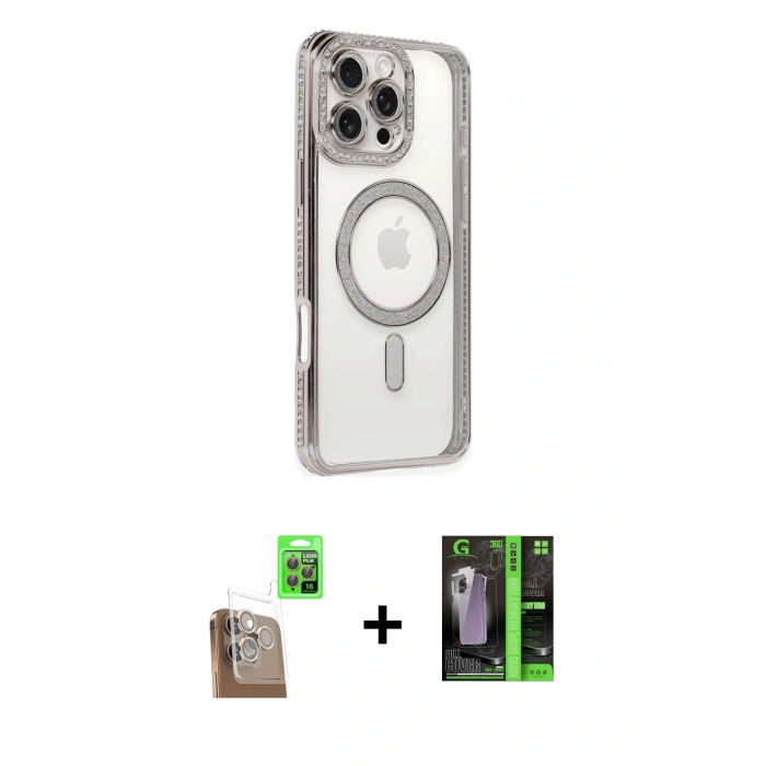 MARSİLYAN™- iPhone 16 Pro Kılıf Zirve Doku Prime - Şeffaf 360 Full Body Arka Koruyucu + Raze Metal Kamera Lens - CLTM