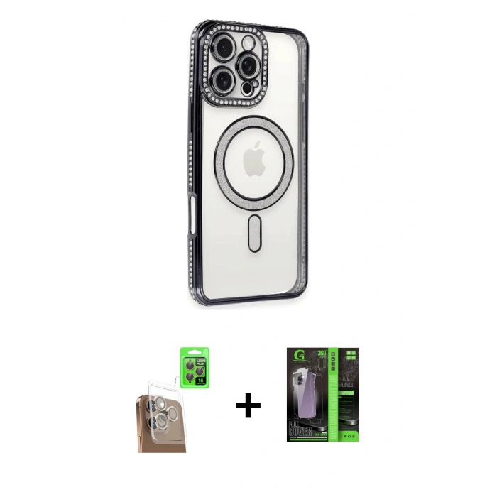 MARSİLYAN™- iPhone 16 Pro Kılıf Zirve Doku Prime - Şeffaf 360 Full Body Arka Koruyucu + Raze Metal Kamera Lens - CLTM