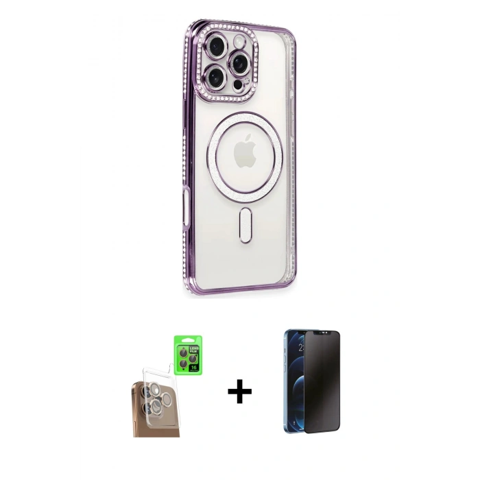 MARSİLYAN™- iPhone 16 Pro Kılıf Zirve Doku Prime - Siyah 3D Antistatik Hayalet Cam Ekran Koruyucu + Raze Metal Kamera Lens - CLTM