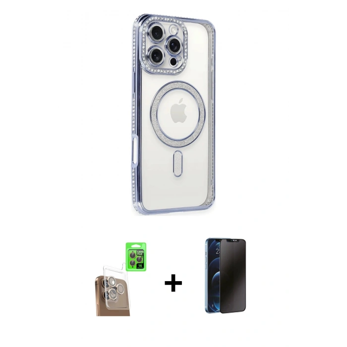 MARSİLYAN™- iPhone 16 Pro Kılıf Zirve Doku Prime - Siyah 3D Antistatik Hayalet Cam Ekran Koruyucu + Raze Metal Kamera Lens - CLTM
