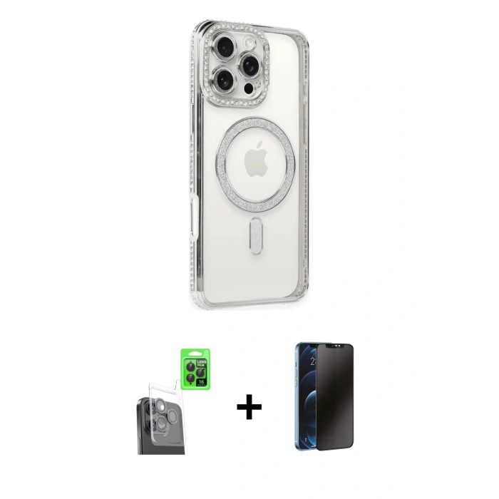 MARSİLYAN™- iPhone 16 Pro Kılıf Zirve Doku Prime - Siyah 3D Antistatik Hayalet Cam Ekran Koruyucu + Raze Metal Kamera Lens - SH