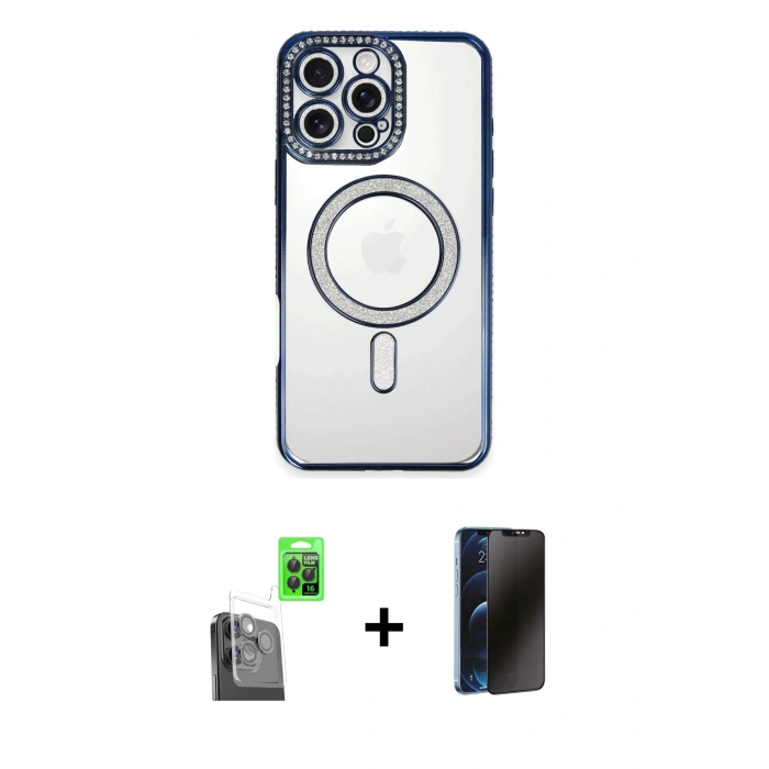 MARSİLYAN™- iPhone 16 Pro Kılıf Zirve Doku Prime - Siyah 3D Antistatik Hayalet Cam Ekran Koruyucu + Raze Metal Kamera Lens - SH
