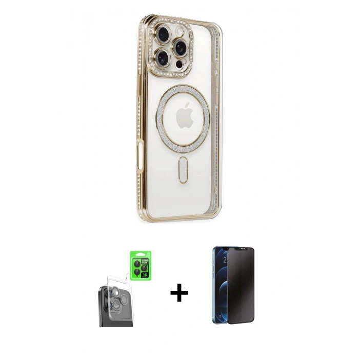 MARSİLYAN™- iPhone 16 Pro Kılıf Zirve Doku Prime - Siyah 3D Antistatik Hayalet Cam Ekran Koruyucu + Raze Metal Kamera Lens - SH