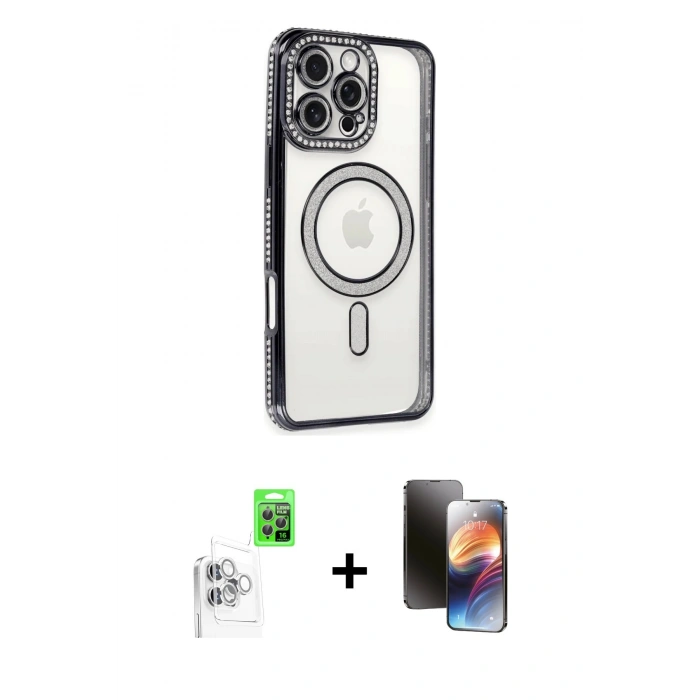 MARSİLYAN™- iPhone 16 Pro Kılıf Zirve Doku Prime - Siyah 3D Antistatik Mat Seramik Nano Ekran Koruyucu + Raze Metal Kamera Lens - BZ