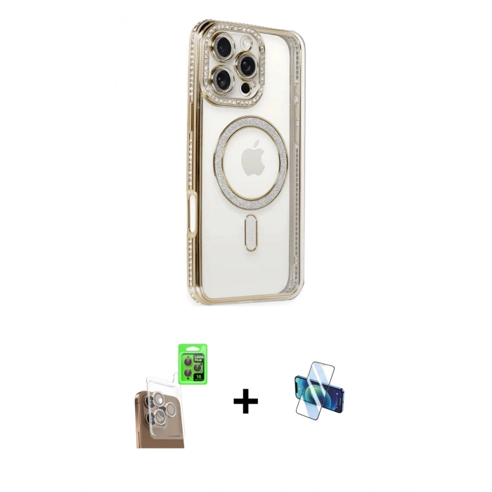 MARSİLYAN™- iPhone 16 Pro Kılıf Zirve Doku Prime - Siyah 3D Antistatik Seramik Nano Ekran Koruyucu + Raze Metal Kamera Lens - CLTM