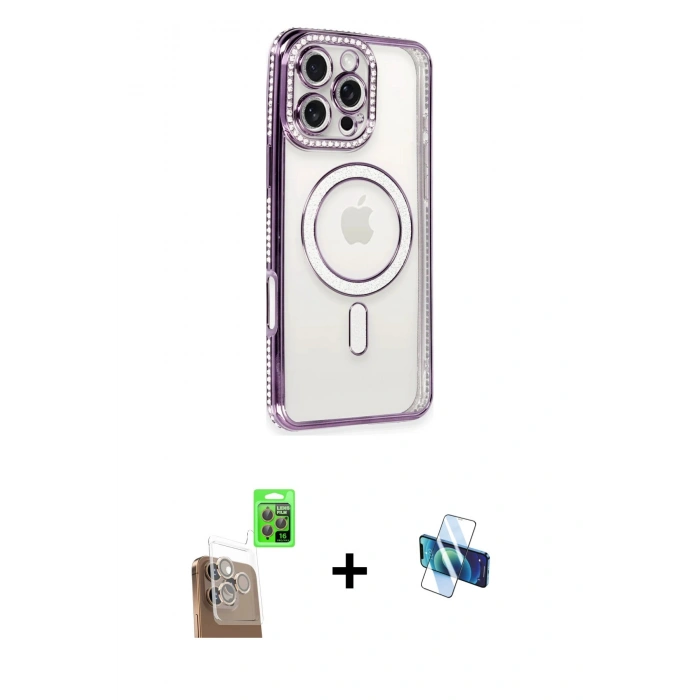 MARSİLYAN™- iPhone 16 Pro Kılıf Zirve Doku Prime - Siyah 3D Antistatik Seramik Nano Ekran Koruyucu + Raze Metal Kamera Lens - CLTM